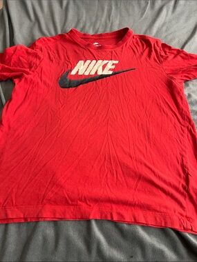 Nike Red T-Shirt with Black Swoosh and White Logo